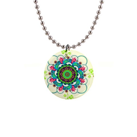 Mandala Flowers, Abstract, Butterflies, Floral, Pattern 1  Button Necklace from ArtsNow.com Front