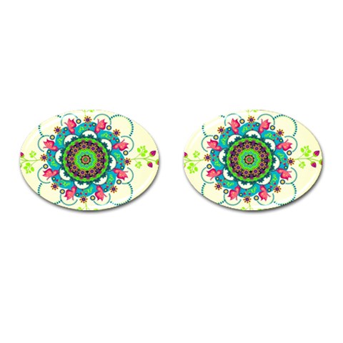 Mandala Flowers, Abstract, Butterflies, Floral, Pattern Cufflinks (Oval) from ArtsNow.com Front(Pair)