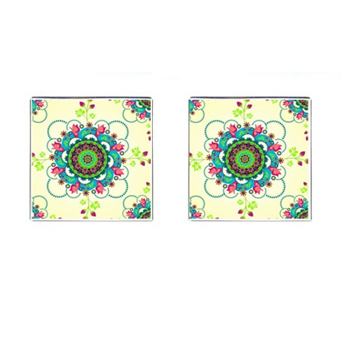 Mandala Flowers, Abstract, Butterflies, Floral, Pattern Cufflinks (Square) from ArtsNow.com Front(Pair)