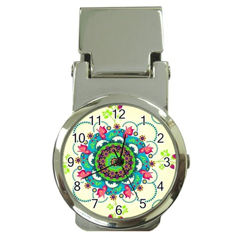 Mandala Flowers, Abstract, Butterflies, Floral, Pattern Money Clip Watches from ArtsNow.com Front