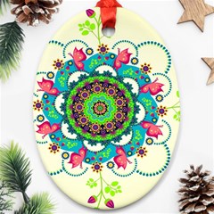 Mandala Flowers, Abstract, Butterflies, Floral, Pattern Oval Ornament (Two Sides) from ArtsNow.com Front