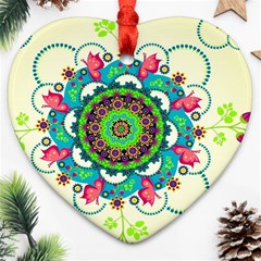 Mandala Flowers, Abstract, Butterflies, Floral, Pattern Heart Ornament (Two Sides) from ArtsNow.com Front