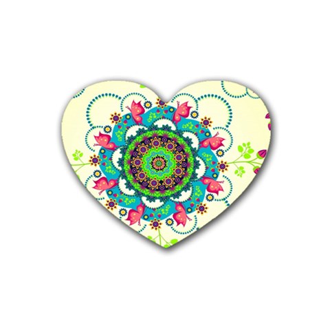 Mandala Flowers, Abstract, Butterflies, Floral, Pattern Rubber Coaster (Heart) from ArtsNow.com Front