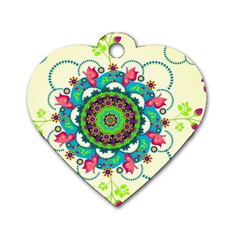 Mandala Flowers, Abstract, Butterflies, Floral, Pattern Dog Tag Heart (One Side) from ArtsNow.com Front