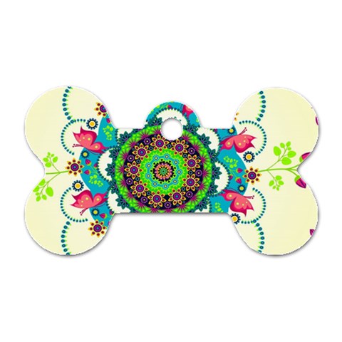 Mandala Flowers, Abstract, Butterflies, Floral, Pattern Dog Tag Bone (One Side) from ArtsNow.com Front