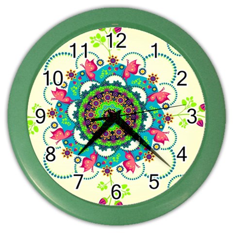 Mandala Flowers, Abstract, Butterflies, Floral, Pattern Color Wall Clock from ArtsNow.com Front