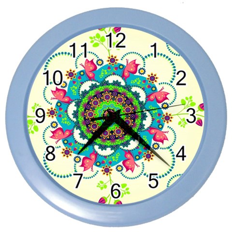 Mandala Flowers, Abstract, Butterflies, Floral, Pattern Color Wall Clock from ArtsNow.com Front