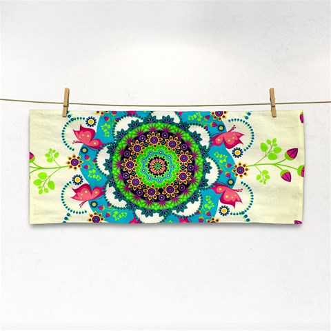 Mandala Flowers, Abstract, Butterflies, Floral, Pattern Hand Towel from ArtsNow.com Front