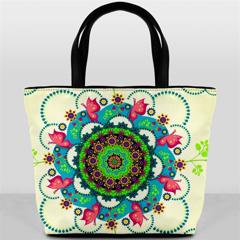 Mandala Flowers, Abstract, Butterflies, Floral, Pattern Bucket Bag from ArtsNow.com Front