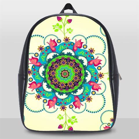 Mandala Flowers, Abstract, Butterflies, Floral, Pattern School Bag (Large) from ArtsNow.com Front