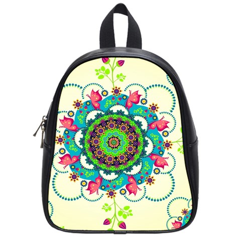 Mandala Flowers, Abstract, Butterflies, Floral, Pattern School Bag (Small) from ArtsNow.com Front