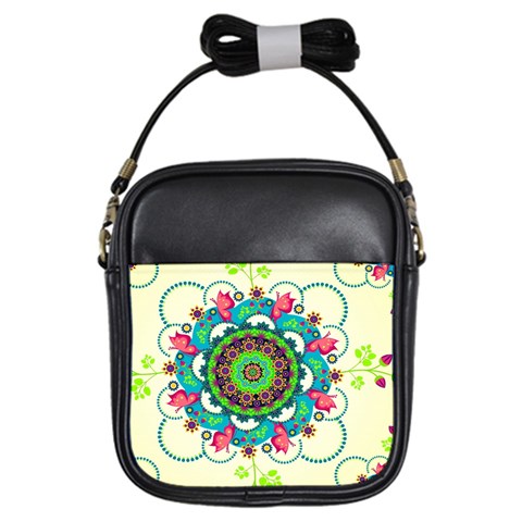 Mandala Flowers, Abstract, Butterflies, Floral, Pattern Girls Sling Bag from ArtsNow.com Front