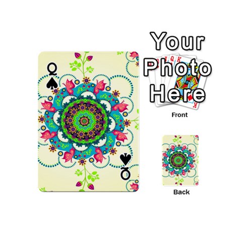 Queen Mandala Flowers, Abstract, Butterflies, Floral, Pattern Playing Cards 54 Designs (Mini) from ArtsNow.com Front - SpadeQ