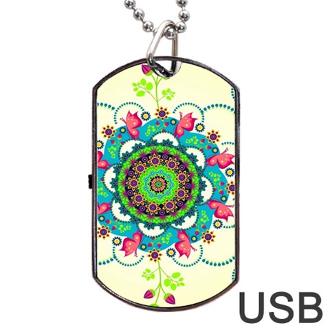 Mandala Flowers, Abstract, Butterflies, Floral, Pattern Dog Tag USB Flash (One Side) from ArtsNow.com Front