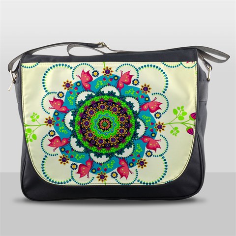 Mandala Flowers, Abstract, Butterflies, Floral, Pattern Messenger Bag from ArtsNow.com Front