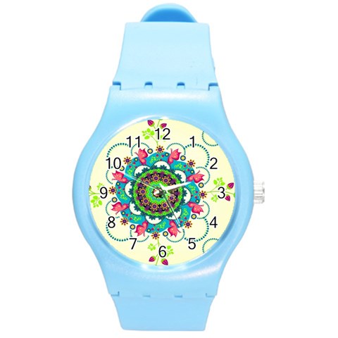 Mandala Flowers, Abstract, Butterflies, Floral, Pattern Round Plastic Sport Watch (M) from ArtsNow.com Front