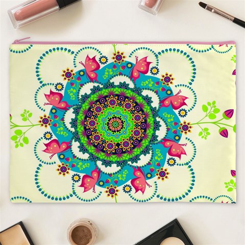 Mandala Flowers, Abstract, Butterflies, Floral, Pattern Cosmetic Bag (XXXL) from ArtsNow.com Front