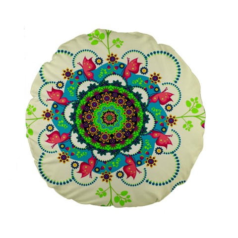 Mandala Flowers, Abstract, Butterflies, Floral, Pattern Standard 15  Premium Round Cushions from ArtsNow.com Front