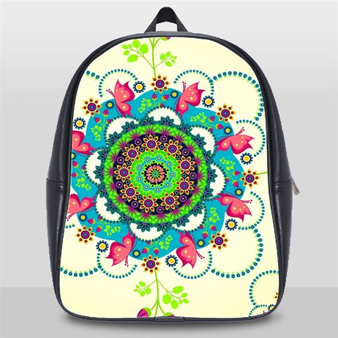 Mandala Flowers, Abstract, Butterflies, Floral, Pattern School Bag (XL) from ArtsNow.com Front