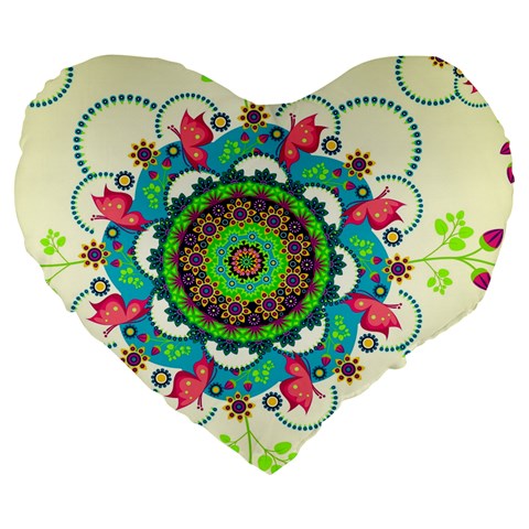 Mandala Flowers, Abstract, Butterflies, Floral, Pattern Large 19  Premium Heart Shape Cushions from ArtsNow.com Front