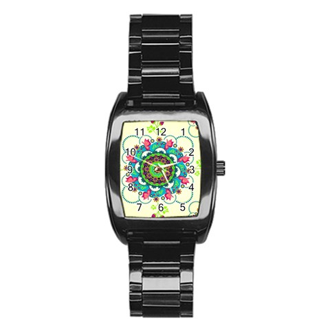 Mandala Flowers, Abstract, Butterflies, Floral, Pattern Stainless Steel Barrel Watch from ArtsNow.com Front