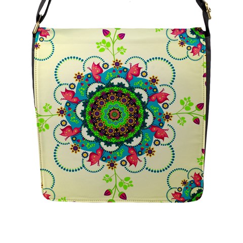 Mandala Flowers, Abstract, Butterflies, Floral, Pattern Flap Closure Messenger Bag (L) from ArtsNow.com Front