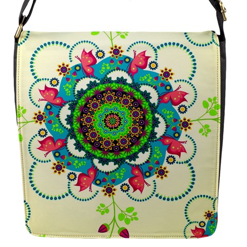 Mandala Flowers, Abstract, Butterflies, Floral, Pattern Flap Closure Messenger Bag (S) from ArtsNow.com Front