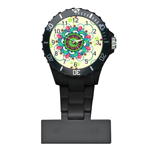 Mandala Flowers, Abstract, Butterflies, Floral, Pattern Plastic Nurses Watch from ArtsNow.com Front