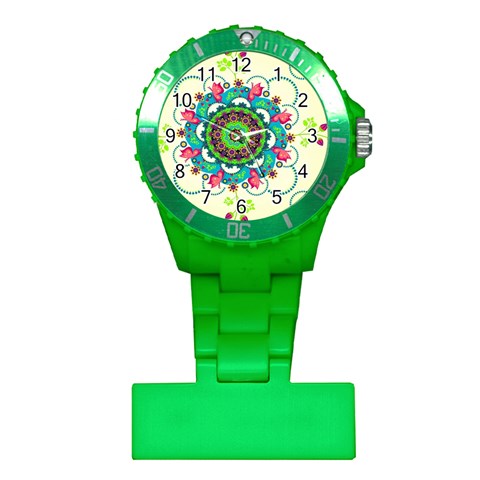 Mandala Flowers, Abstract, Butterflies, Floral, Pattern Plastic Nurses Watch from ArtsNow.com Front