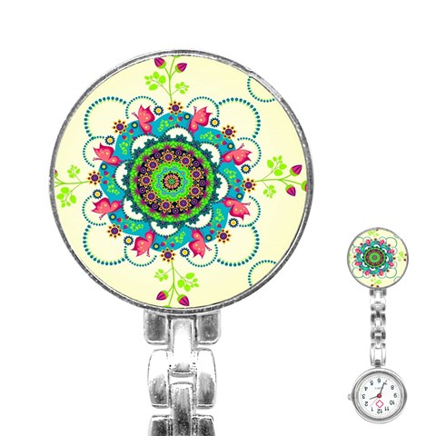 Mandala Flowers, Abstract, Butterflies, Floral, Pattern Stainless Steel Nurses Watch from ArtsNow.com Front