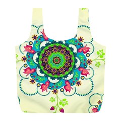 Mandala Flowers, Abstract, Butterflies, Floral, Pattern Full Print Recycle Bag (L) from ArtsNow.com Front