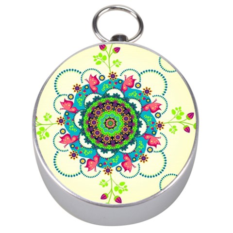 Mandala Flowers, Abstract, Butterflies, Floral, Pattern Silver Compasses from ArtsNow.com Front