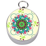 Mandala Flowers, Abstract, Butterflies, Floral, Pattern Silver Compasses