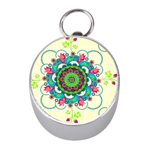 Mandala Flowers, Abstract, Butterflies, Floral, Pattern Mini Silver Compasses from ArtsNow.com Front