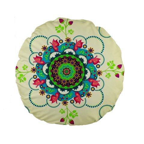 Mandala Flowers, Abstract, Butterflies, Floral, Pattern Standard 15  Premium Flano Round Cushions from ArtsNow.com Front