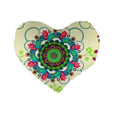 Mandala Flowers, Abstract, Butterflies, Floral, Pattern Standard 16  Premium Flano Heart Shape Cushions from ArtsNow.com Front