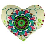 Mandala Flowers, Abstract, Butterflies, Floral, Pattern Large 19  Premium Flano Heart Shape Cushions