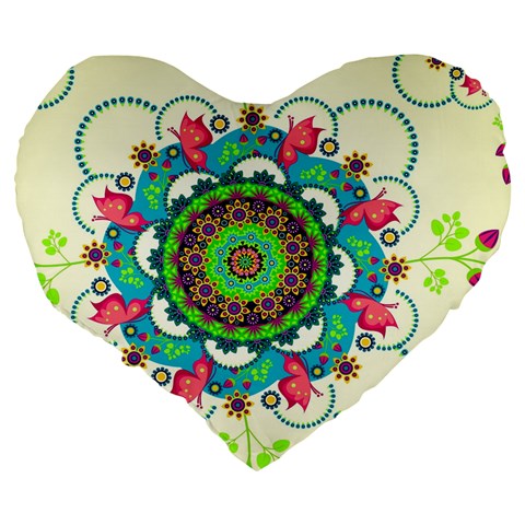 Mandala Flowers, Abstract, Butterflies, Floral, Pattern Large 19  Premium Flano Heart Shape Cushions from ArtsNow.com Back