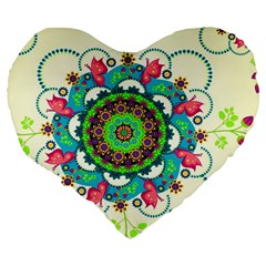 Mandala Flowers, Abstract, Butterflies, Floral, Pattern Large 19  Premium Flano Heart Shape Cushions from ArtsNow.com Back