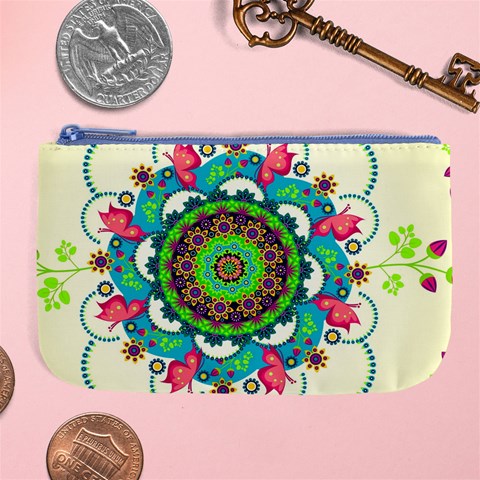 Mandala Flowers, Abstract, Butterflies, Floral, Pattern Large Coin Purse from ArtsNow.com Front