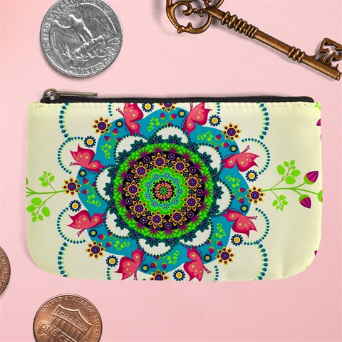 Mandala Flowers, Abstract, Butterflies, Floral, Pattern Large Coin Purse from ArtsNow.com Front