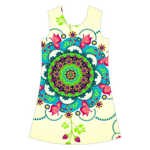 Mandala Flowers, Abstract, Butterflies, Floral, Pattern Kids  Short Sleeve Velvet Dress from ArtsNow.com Front