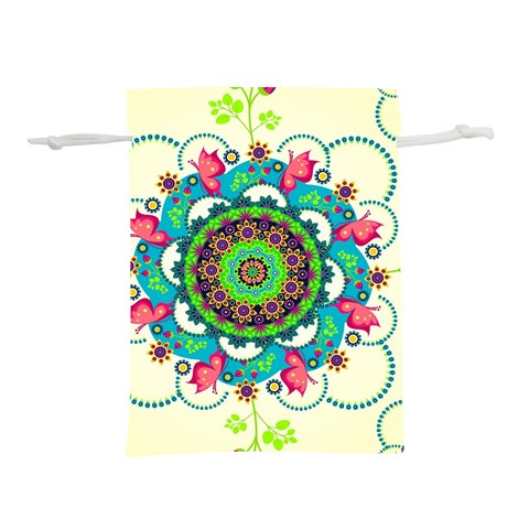 Mandala Flowers, Abstract, Butterflies, Floral, Pattern Lightweight Drawstring Pouch (M) from ArtsNow.com Front