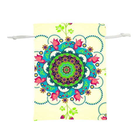 Mandala Flowers, Abstract, Butterflies, Floral, Pattern Lightweight Drawstring Pouch (L) from ArtsNow.com Front