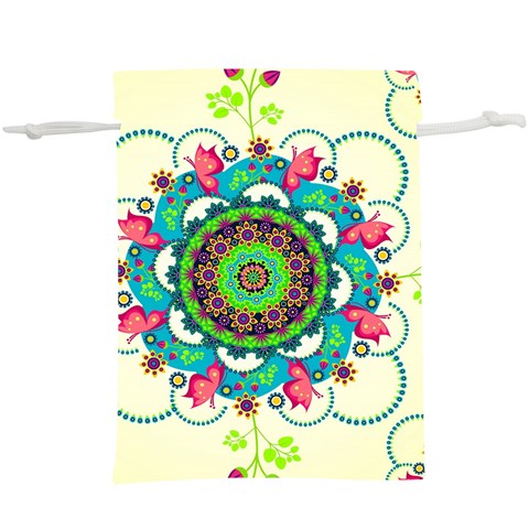 Mandala Flowers, Abstract, Butterflies, Floral, Pattern Lightweight Drawstring Pouch (XL) from ArtsNow.com Front