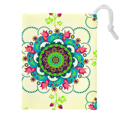 Mandala Flowers, Abstract, Butterflies, Floral, Pattern Drawstring Pouch (4XL) from ArtsNow.com Front