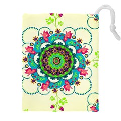 Mandala Flowers, Abstract, Butterflies, Floral, Pattern Drawstring Pouch (4XL) from ArtsNow.com Front