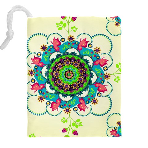 Mandala Flowers, Abstract, Butterflies, Floral, Pattern Drawstring Pouch (5XL) from ArtsNow.com Back