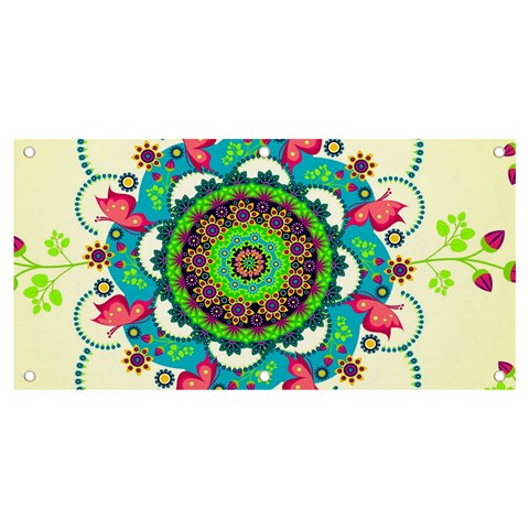 Mandala Flowers, Abstract, Butterflies, Floral, Pattern Banner and Sign 4  x 2  from ArtsNow.com Front