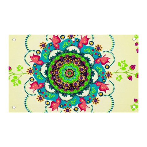 Mandala Flowers, Abstract, Butterflies, Floral, Pattern Banner and Sign 5  x 3  from ArtsNow.com Front